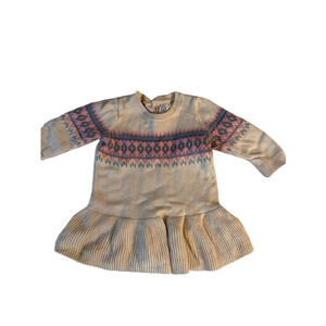 Baby Girl GAP Cream Pink Blue Fair Isle Knit Dress 6-12 Months